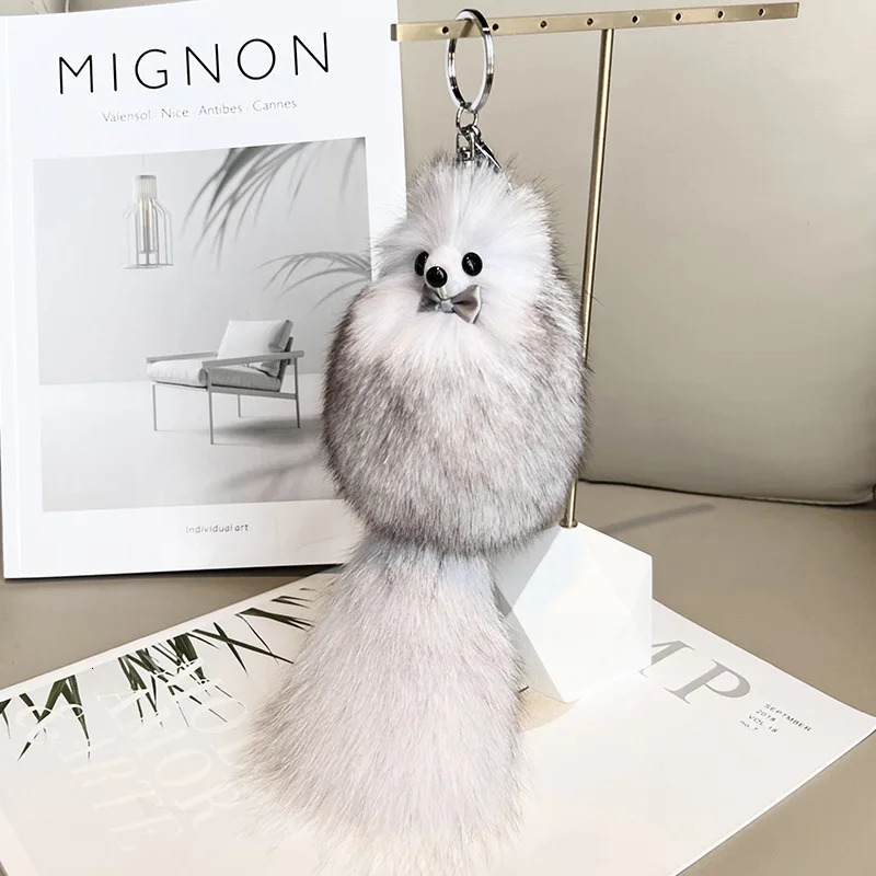 selling cute fur fox charm mobile phone keychain stuffed animal keychain female plush keychain 241206
