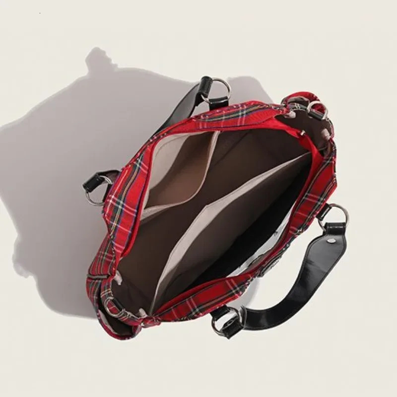 Ita bag retro red checkered shoulder bag womens fashionable and elegant transparent cross body bag canvas casual display handbag 241205