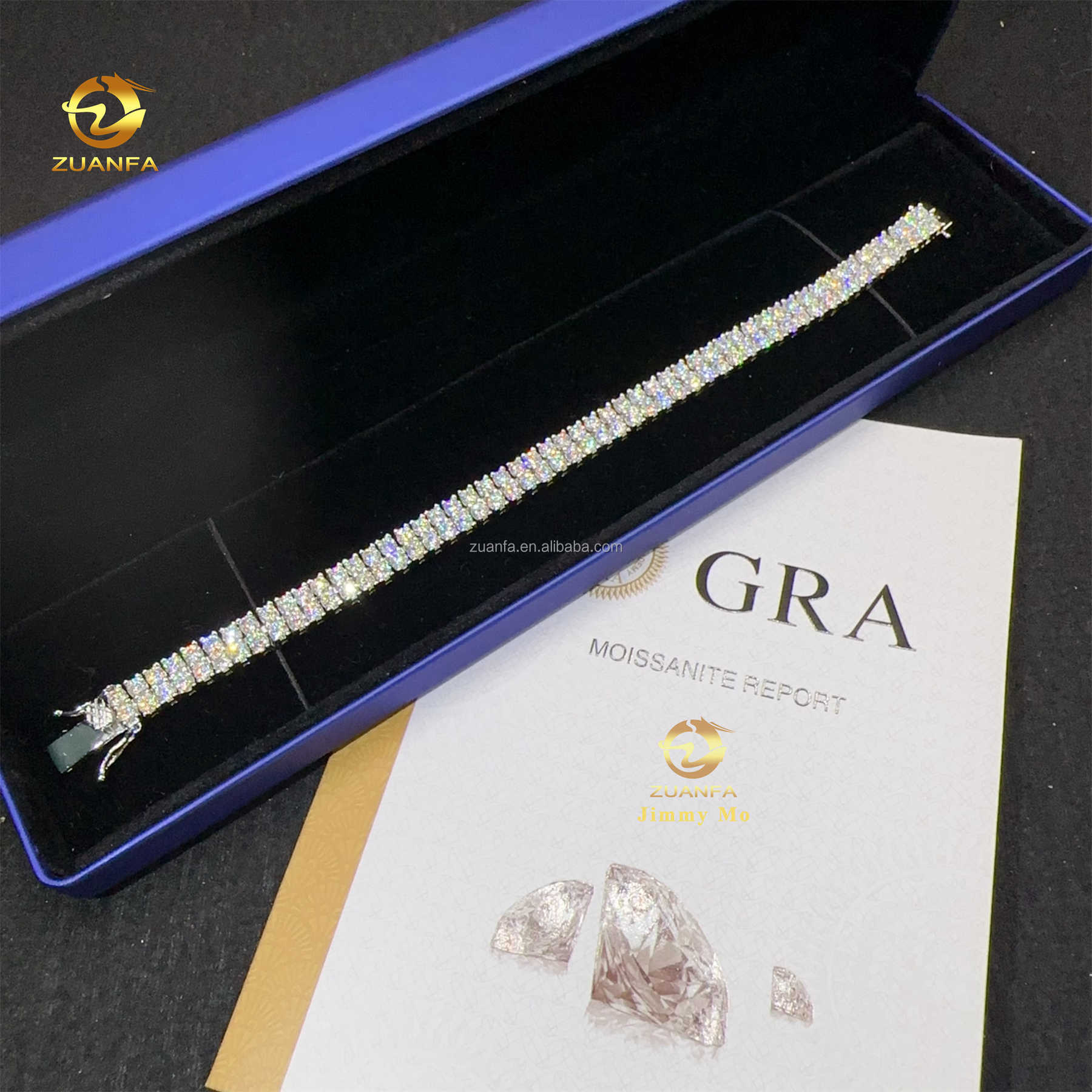 Pass Diamond Tester 3MM Two Rows 925 Silver Iced Out Hip Hop Fire Jewelry Moissanite Diamond Cluster Tennis Chain Bracelet Men