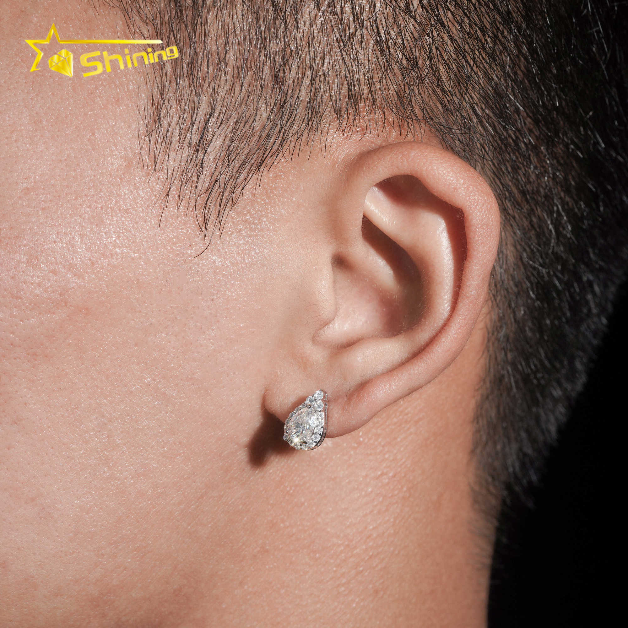 Hot Sale Drop Earring Hip Hop Jewelry Iced Out VVS Diamond Moissanite Gold Plated 925 Sterling Silver Stud Earrings