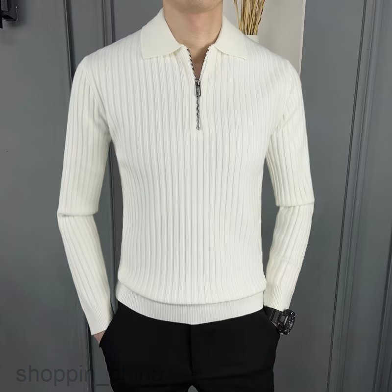 Men's Sweaters Flip collar knitted polo shirt warm pit stripe sweater men autumn and winter hot selling business half zipper knitted sweater
