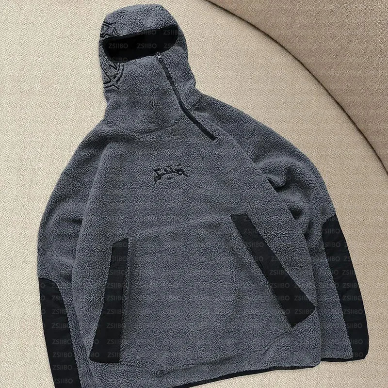Haruku style fashionable loose jackets with lamb wool hoodies women splicing zipper sweatshirts trendy couples jacket clothes 241203
