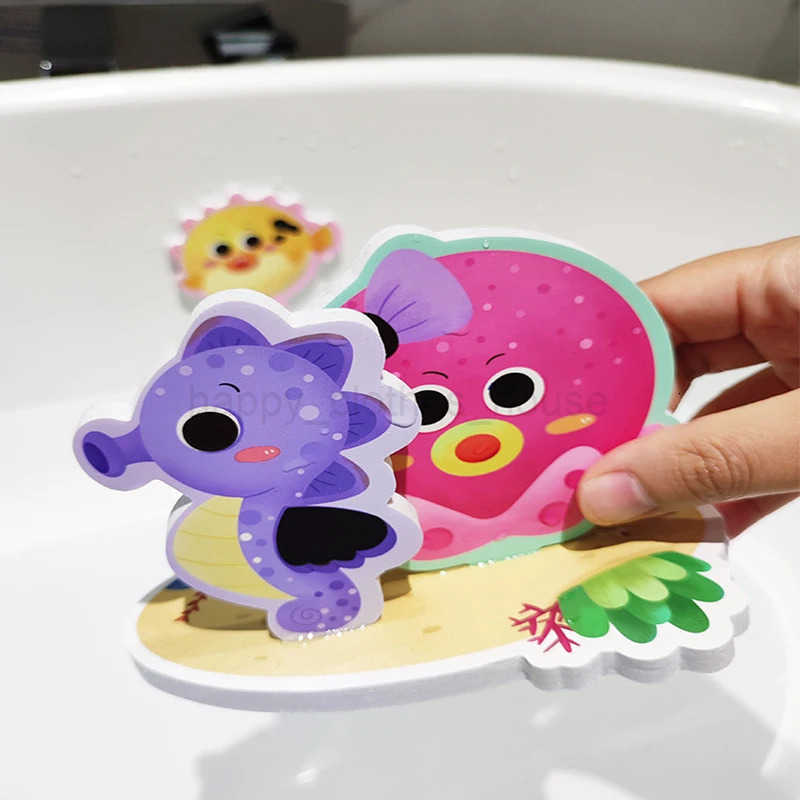 Children Bathroom Stickers Toys Baby Cognitive Soft EVA Animals Sticker Floating Foam Bath Toys for Kids Baby Water Bathtub ToysXJ241207