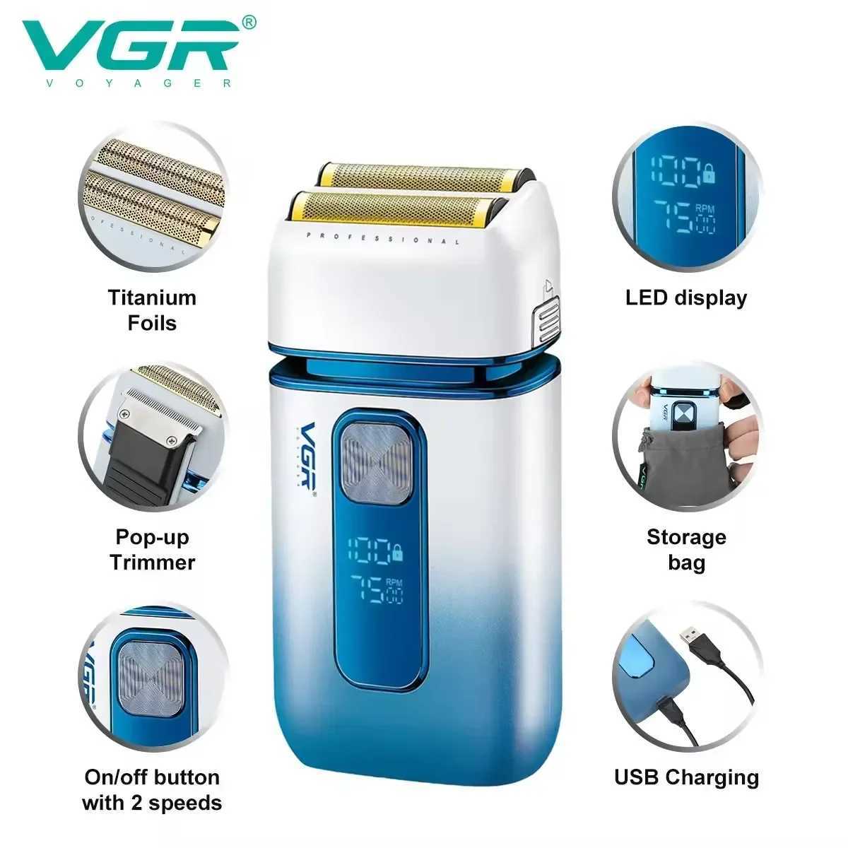 VGR Professional Hair Beard Electric Shaver For Men USB Rechargeable Washable Electric Razor bald head Shaving MachineXJ241207