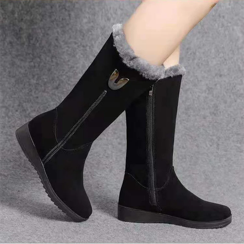 Womens platform shoes with side zipper womens snow boots winter round toe plush warm solid high tube flat 241206
