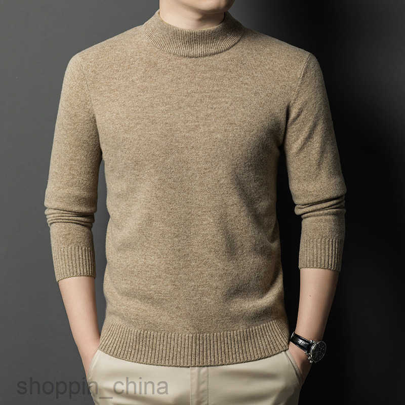 Men's Sweaters Thickened middle-aged mens sweater with semi high collar autumn and winter new casual solid color wool sweater warm base knitted s