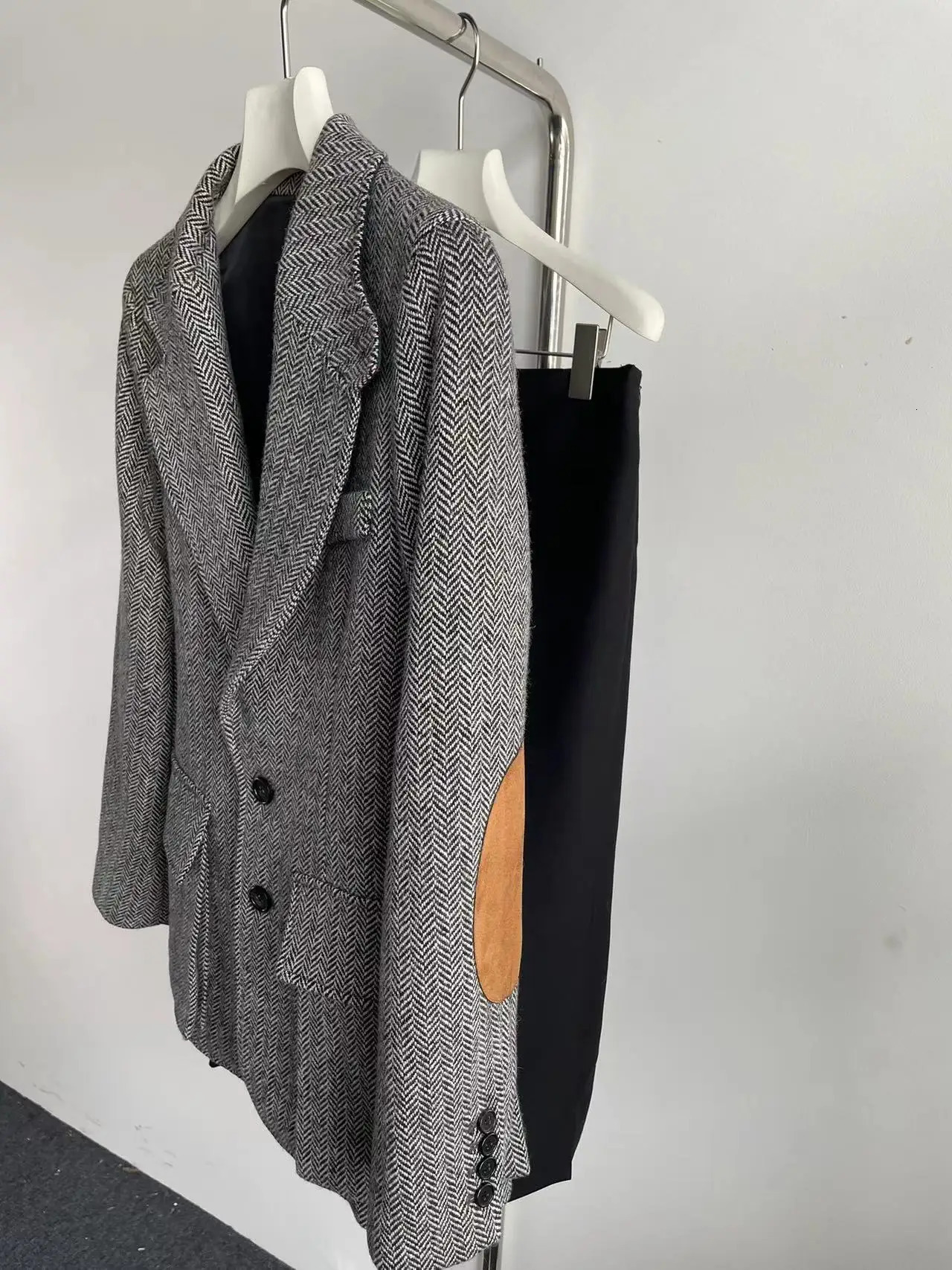 Wool Suit Herringbone Jacket 2025 Autumn And Winter Woolen Top Coats For Women 241202