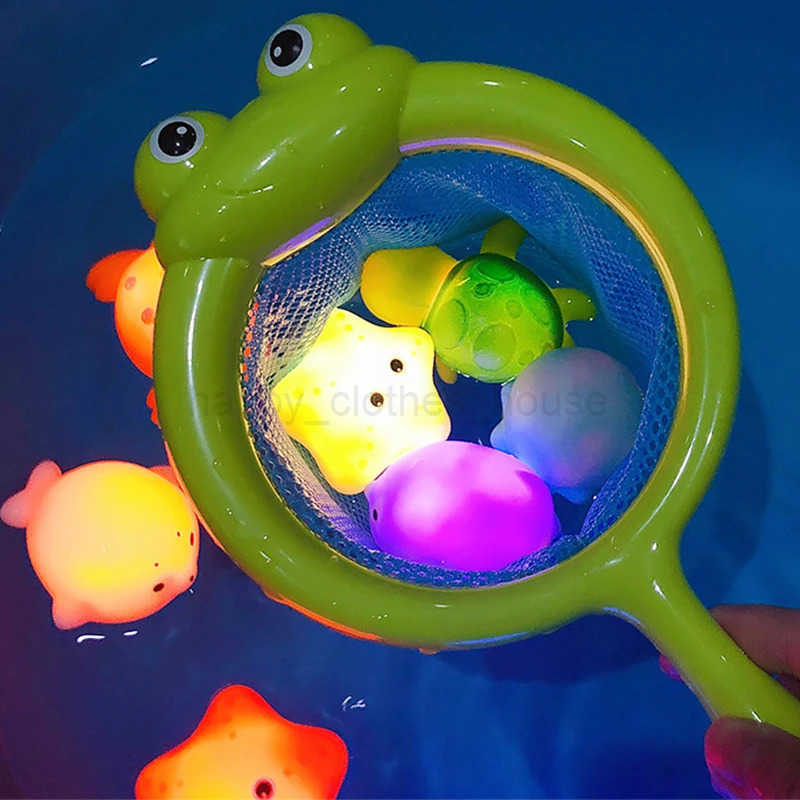 Baby Cute Animals Bath Toy Swimming Water LED Light Up Toys Soft Rubber Float Induction Luminous Frogs for Kids Play Funny GiftsXJ241207