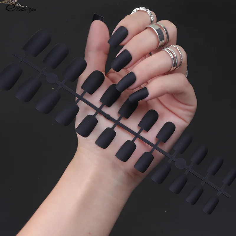 Solid Color Long Square Head Frosted Manicure Patch Wearing Nail Piece Semi-finished Fake Nails Multi-color Strip False Nails 241206