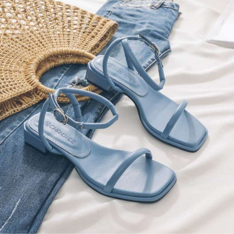 2025 Fashion Summer Shoes Woman's Sandals Narrow Band Vintage Square Toe Ankle Strap Thong Sandalias Shape Design Elegant Women 35-40