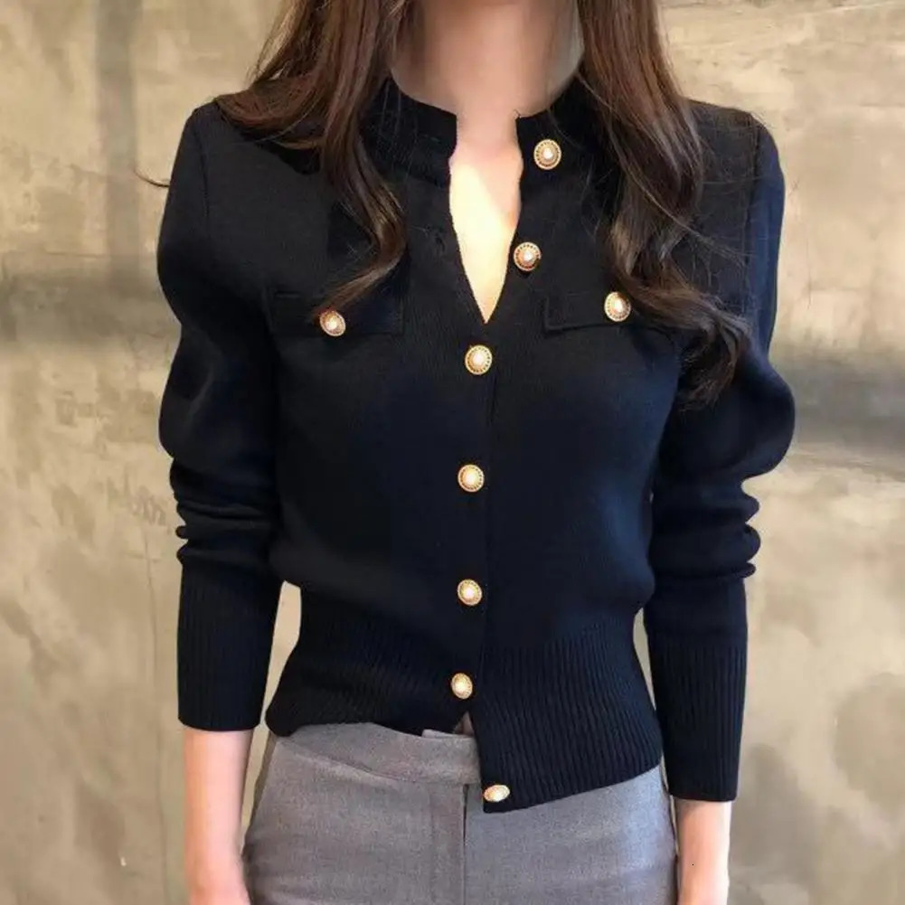 Womens cardigan sweater 2024 casual warm autumn winter stand up collar single chest fashionable Korean knitted jacket 241206