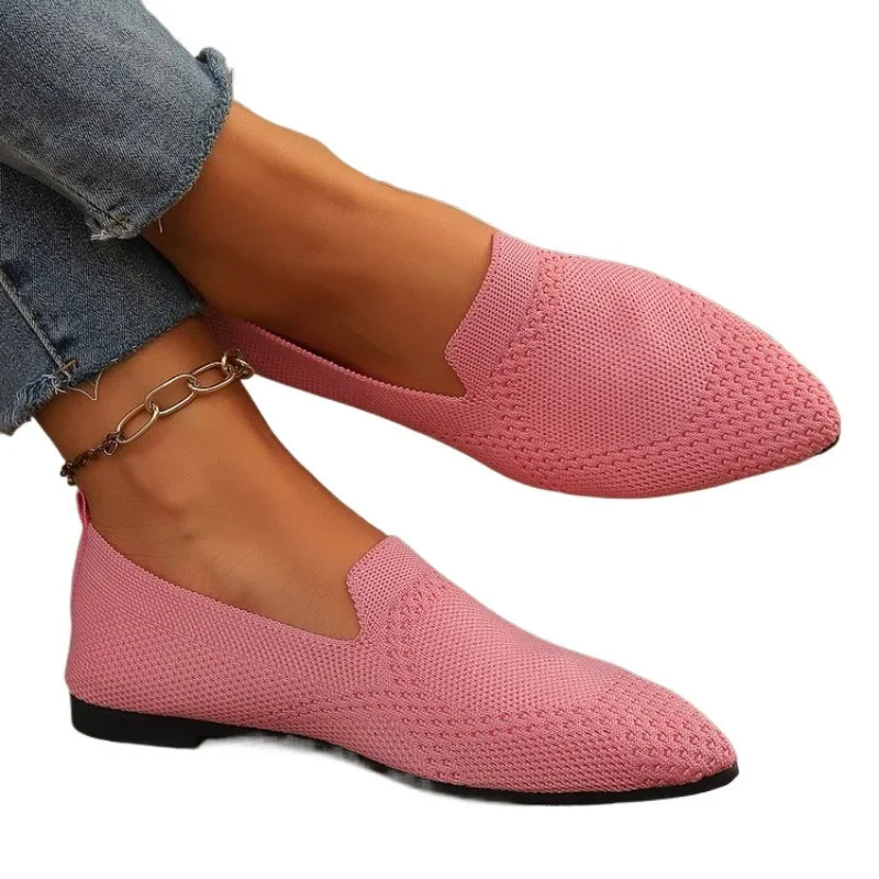 2024 solid color square toe mesh cushioned shallow womens flat shoes soft soled knitted ballet casual boat 241206