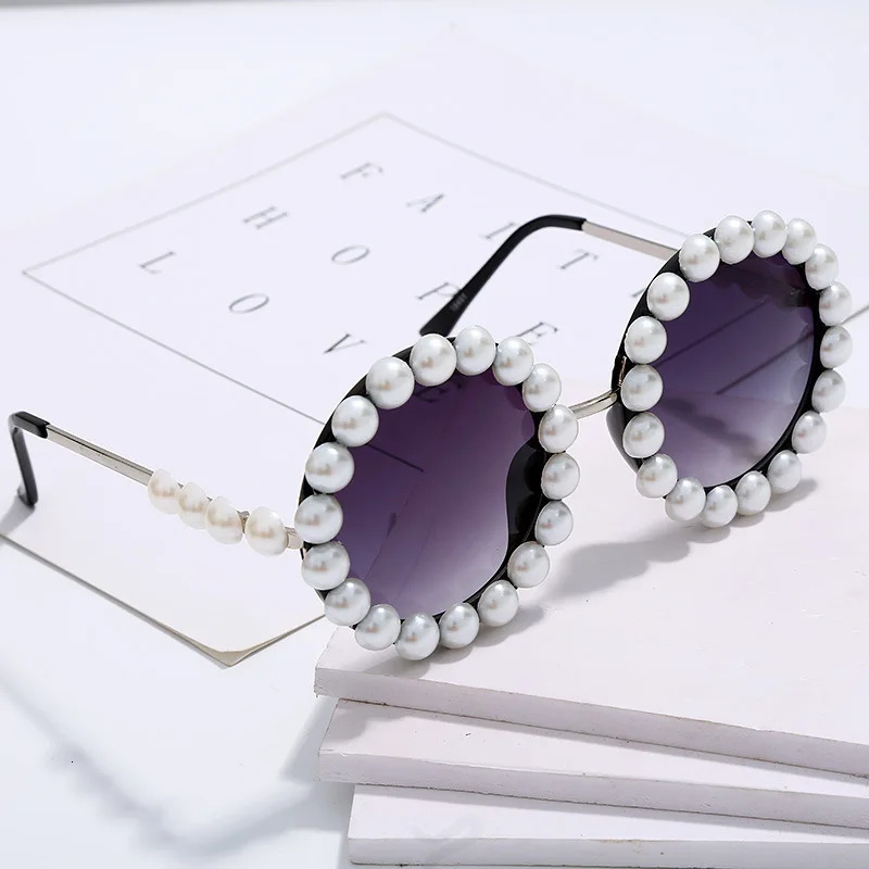 2024 Round Pearl Sunglasses Womens er Metal Mirror Womens Ocean Mirror UV400 241206