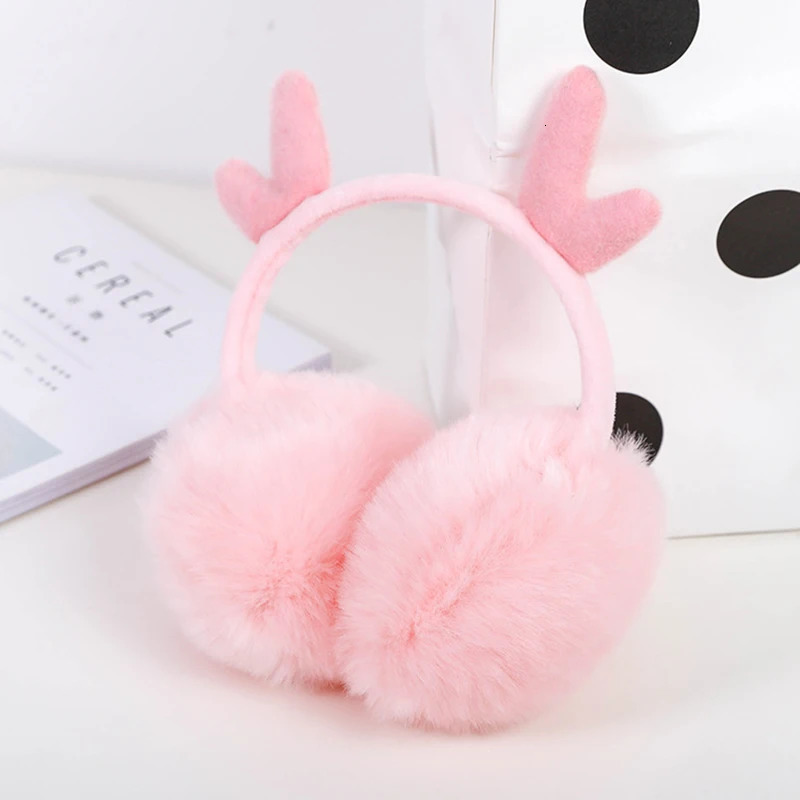 ly arrived cute ant pink plush earmuffs for winter warm and fashionable stretchable rabbit fur earmuffs for women and girls 241205