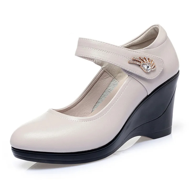 AIYUQI Women's Shoes Platform Wedge Women's Autumn Shoes High Heel Fashion Mid-aged Shallow Mouth Mother Shoes