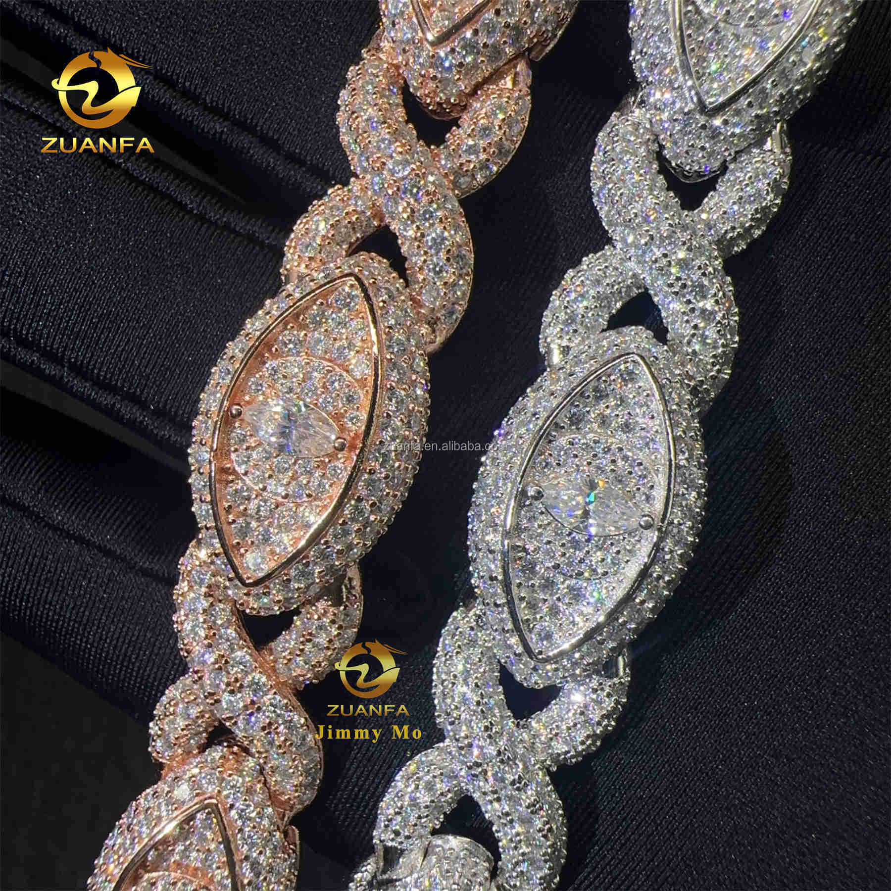 Unique Design 13mm Silver Rose Gold Plated Hip hop Jewelry Iced out Men Moissanite Diamond Evil Eyes Infinity Cuban Bracelet