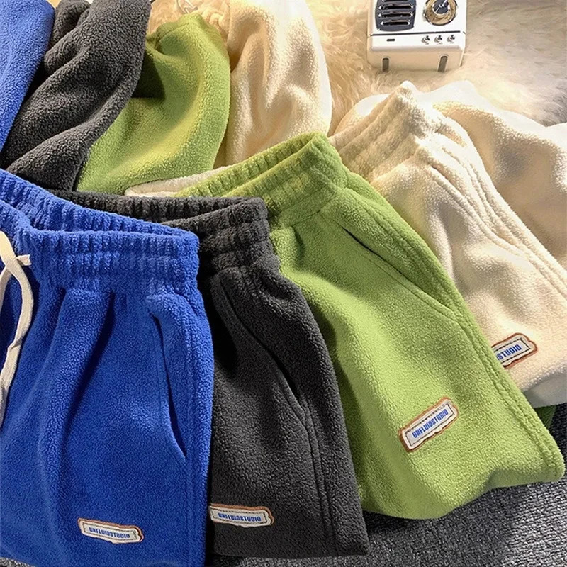 Cashmere sports pants womens velvet legs winter casual harem pants thick wool warm runners streetwear bags sportswear 241202