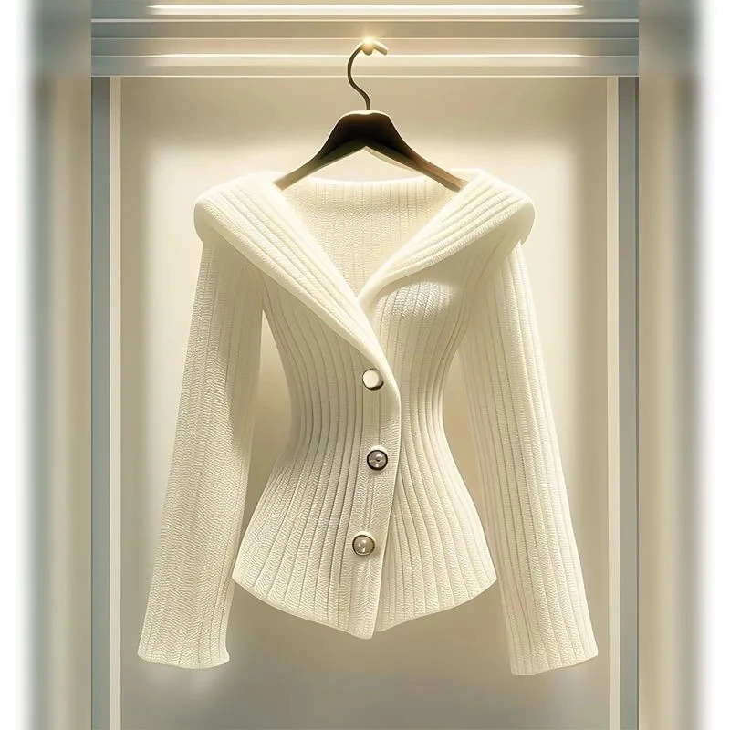 AutumnWinter 2025 Fashion Long sleeved Womens Knitted Open Sweater Jacket Temperature High end 241206