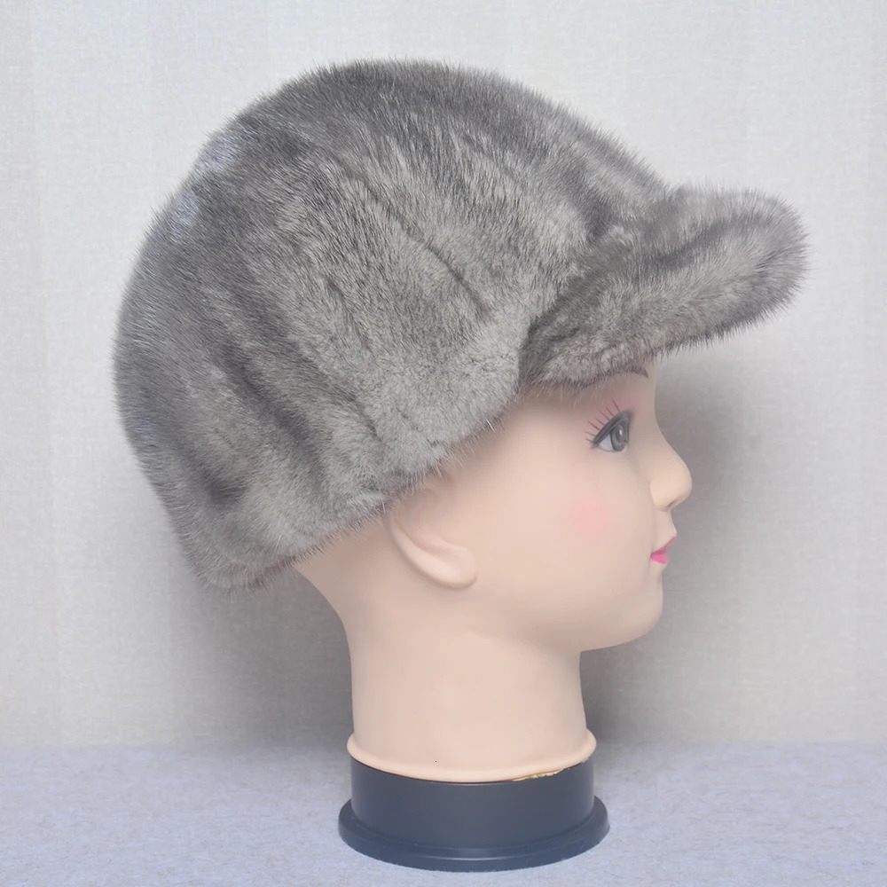Real mink mens flat hat womens winter warm gray baseball cap ed Street Hip Hop 241206