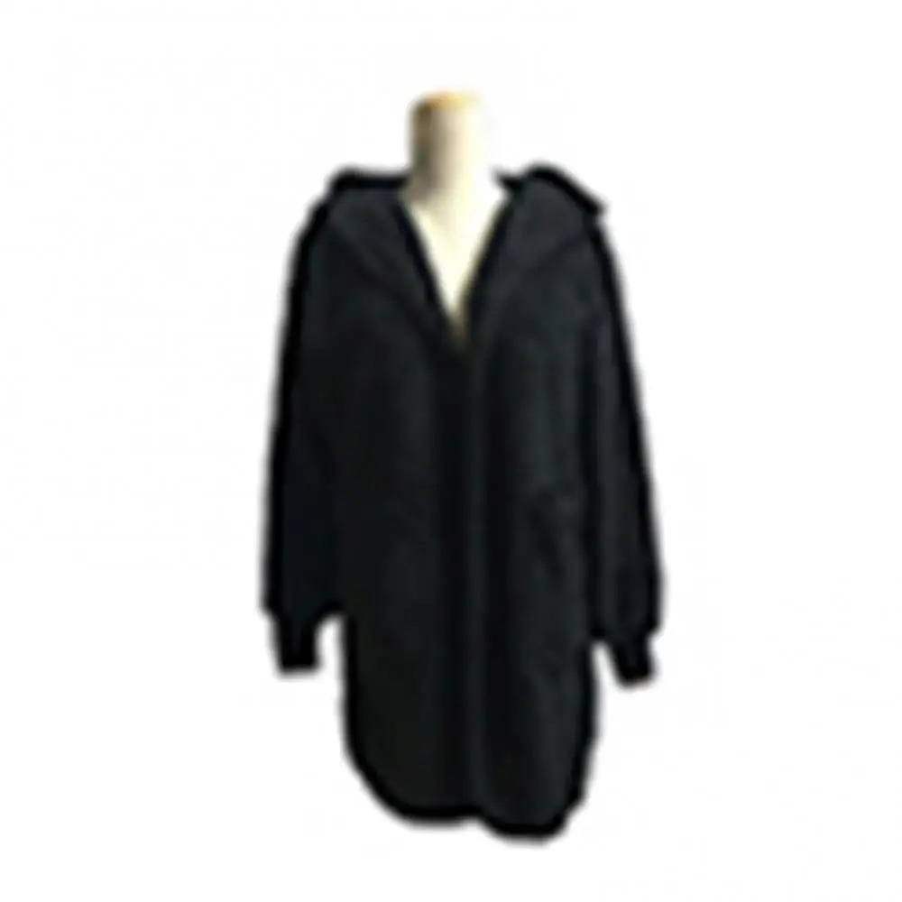 Cardigan casual jacket winter hooded long sleeved womens Vneck loose reversible wool pocket Midi 241206