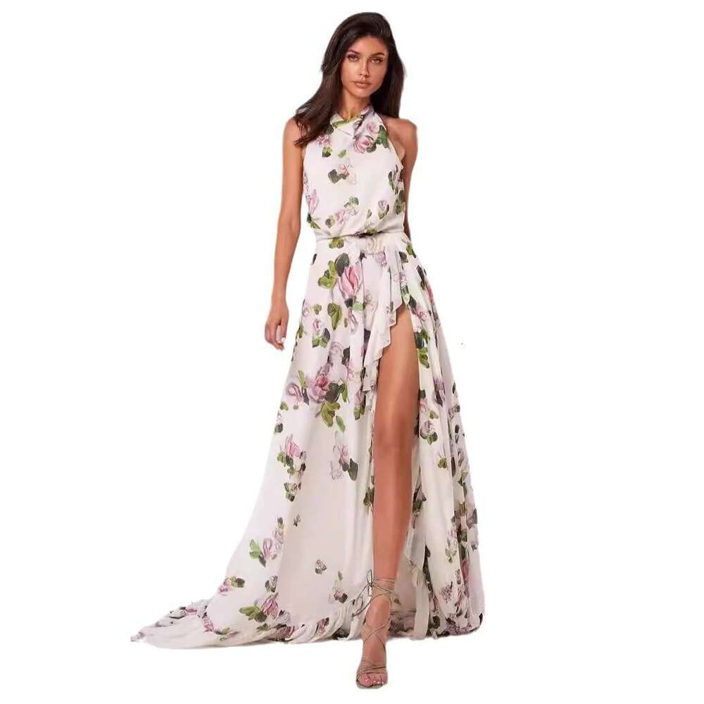 off shoulder European and American women's fashion, organza fairy long style evening dress, 2024 versatile new trendy clothing ins