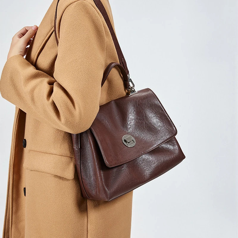 Hifashion Retro Genuine Leather Shoulder Bag for Women 2025 Trend Handbag Cross Body Office Womens Handbag 241205