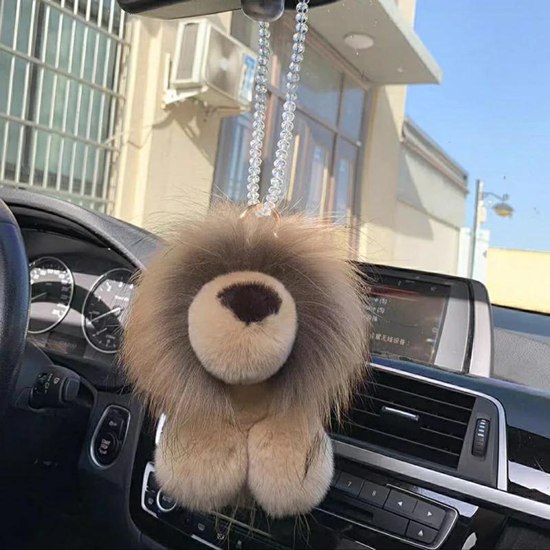 real Rex rabbit fur lion pendant keychain cute plush doll toy for women childrens pavilion bag car keychain decoration birthday gift 241206