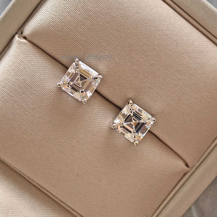 Hot Sale Pass Diamond Tester Top Quality Stud Earring Screw Back Hiphop Jewelry Asscher Moissanite Earrings