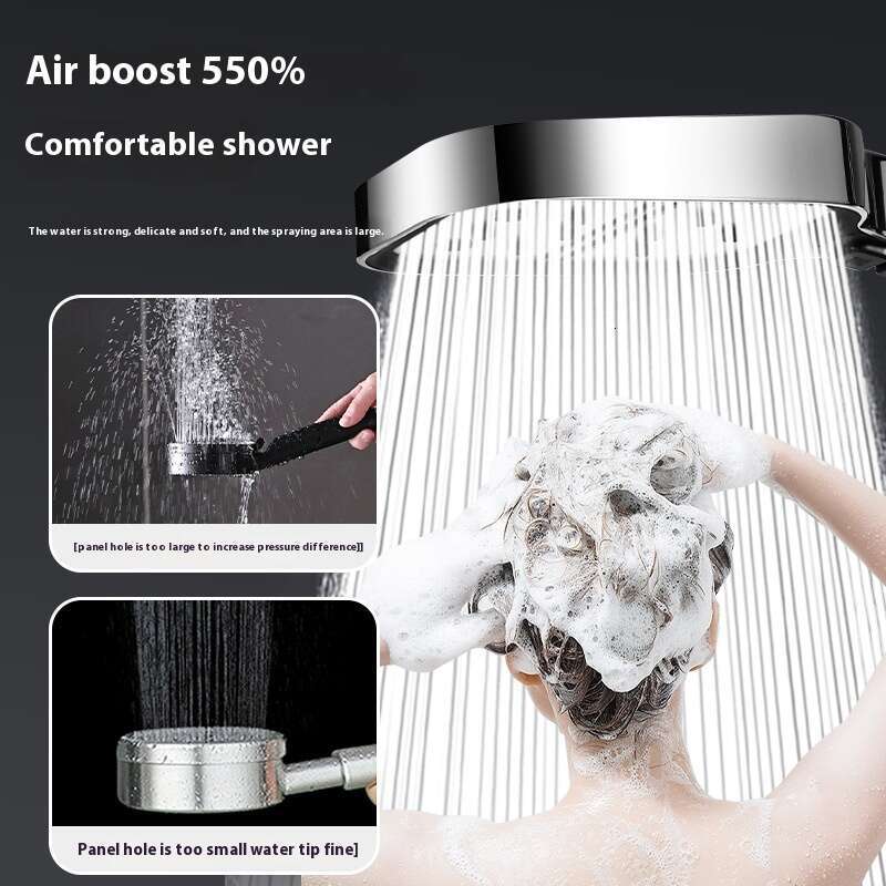 Turbocharged household water heater, shower, pressurized showerhead, square seven level showerhead