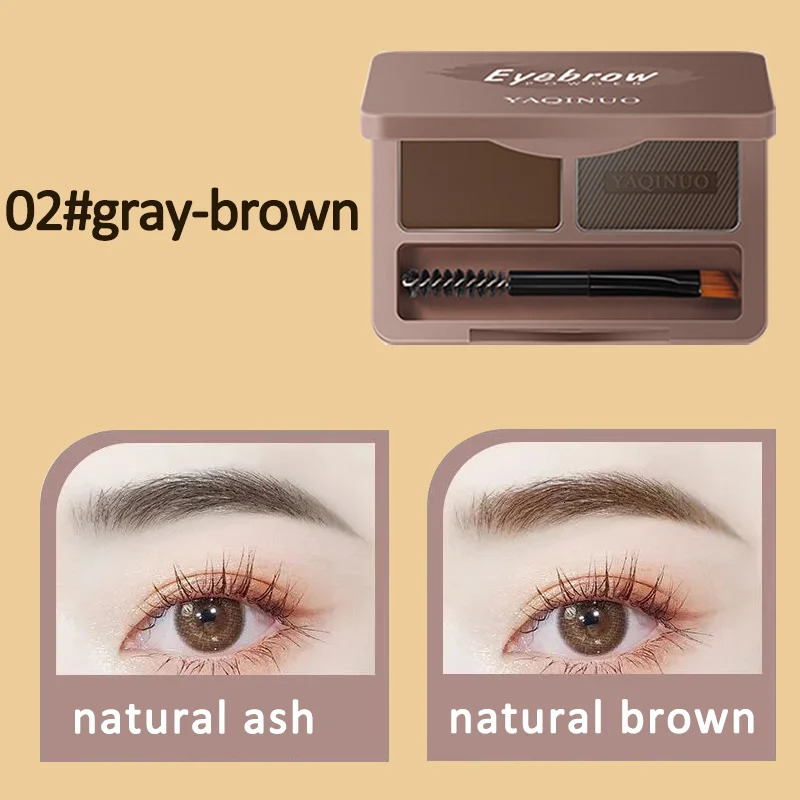 Eyebrow powder Eyebrow brush and mirror Waterproof anti-sweat makeup comes in a natural brown and dark brown grey brow powder 241206