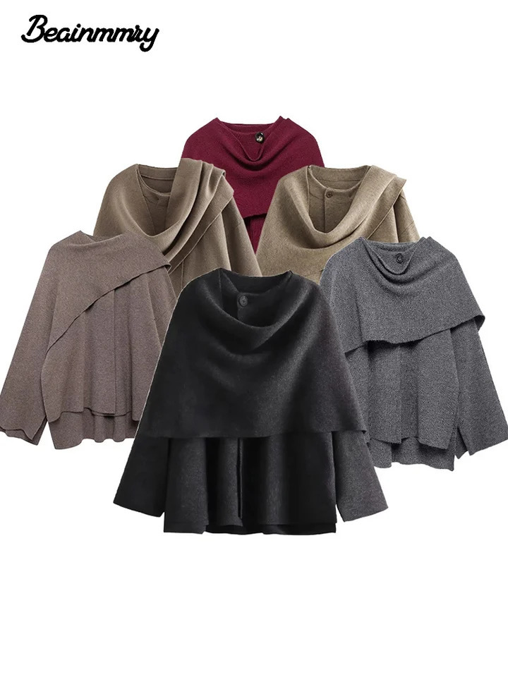 Women Scarf Collar Irregular Split Woolen Jacket Fashion Long Sleeve Loose Warm Coat Autumn Winter Lady Commuting Outerwear 241202