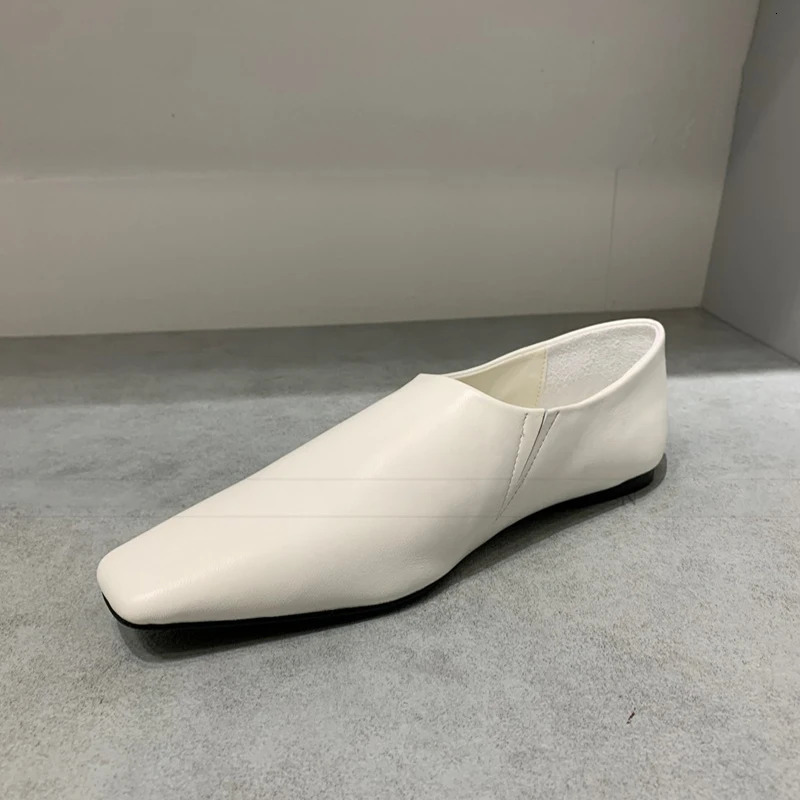 Spring Soft Leather Womens Loafer Shoes Elegant Shallow Square Heel Slide on Flat 241206
