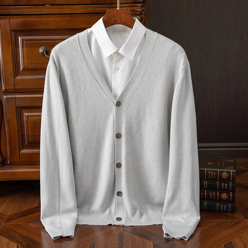 Cashmere sweater mens clothing Vneck cardigan knitted loose top for spring and autumn highend wool coat 241206