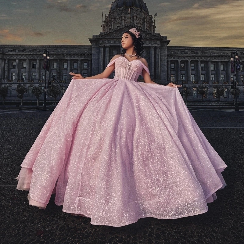 Pink Customized Gorgeous Ball Gown Quinceanera Dresses Beads Bow Tull Corset Party Birthday Vestidos 15 De XV Sweet 16 Dress