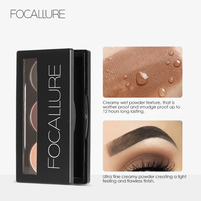 Focallure Eyebrow Powder Palette 3 Colors Eye Brow Enhancer Professional Waterproof Makeup Eye Shadow with Mirror Brushes 241206