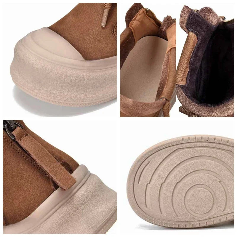 Koznoy 4cm Womens Suede Leather Platform Wedge Moccasins Winter Boots Cow Plush Autumn Comfortable Spring Ankle 241206