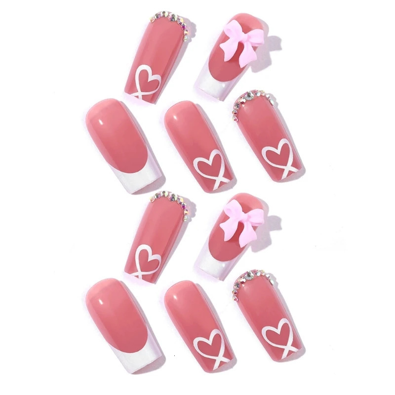 50LD Fashionable Bows Square Press On Nails 24Pcs Nude French Tip Full Cover Acrylic False Set For Women and Girls 241206
