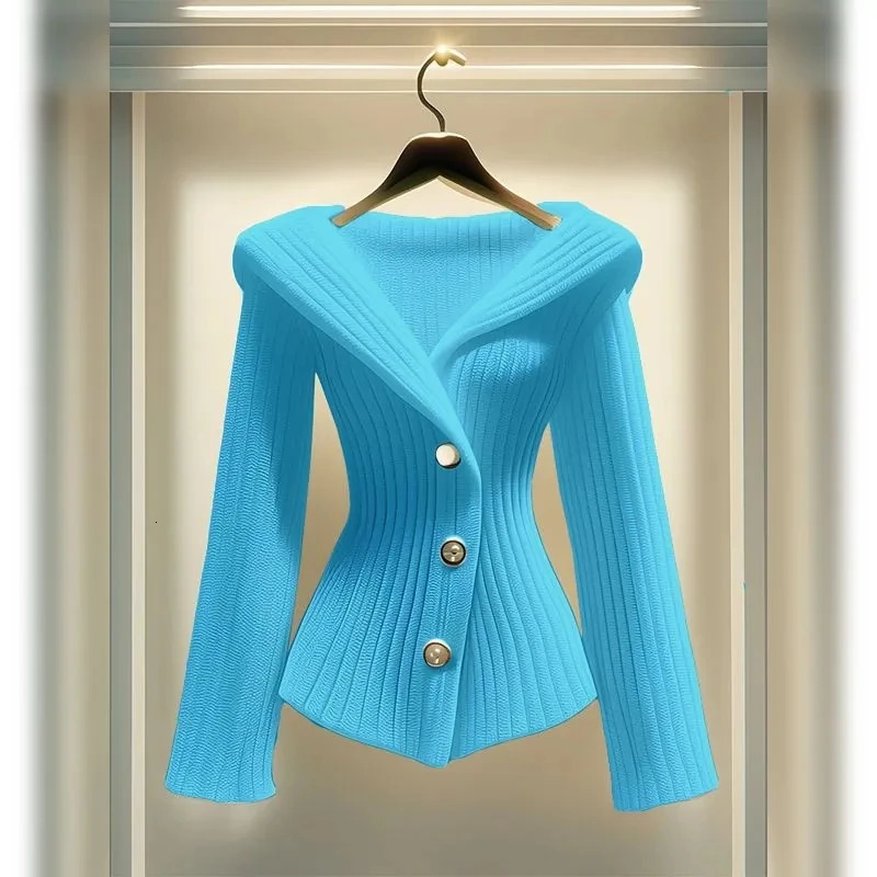 AutumnWinter 2025 Fashion Long sleeved Womens Knitted Open Sweater Jacket Temperature High end 241206