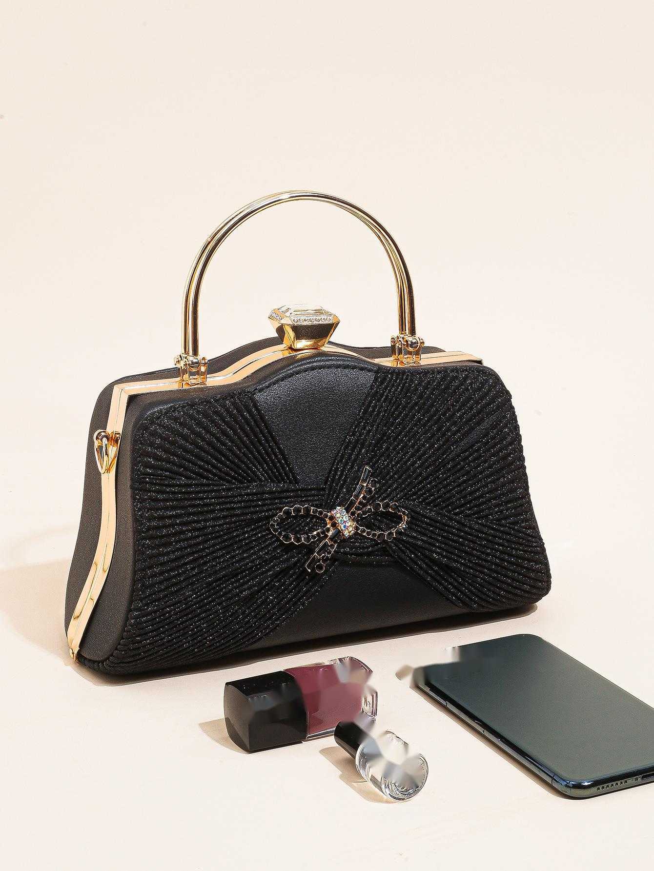 Clutch Bag New Handmade Pleated Dinner Bag Set with Diamonds and Rhinestones Exquisite Dress Party Bag 240920