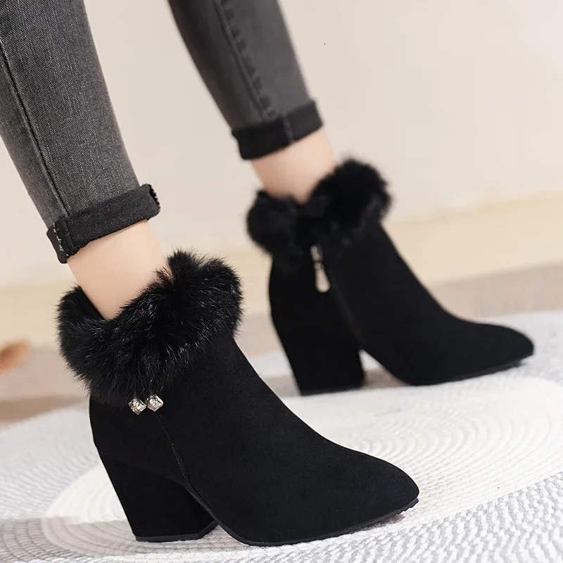 Womens fur winter warm ankle boots 2024 decoration zipper womens comfortable shoes 241206