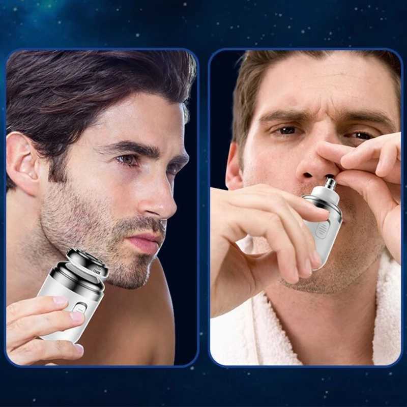 2 in 1 Razors Portable Men Shave Pocket Size Cordless Beard Nose Hair Trimmer Wet Dry Shaving MachineXJ241207