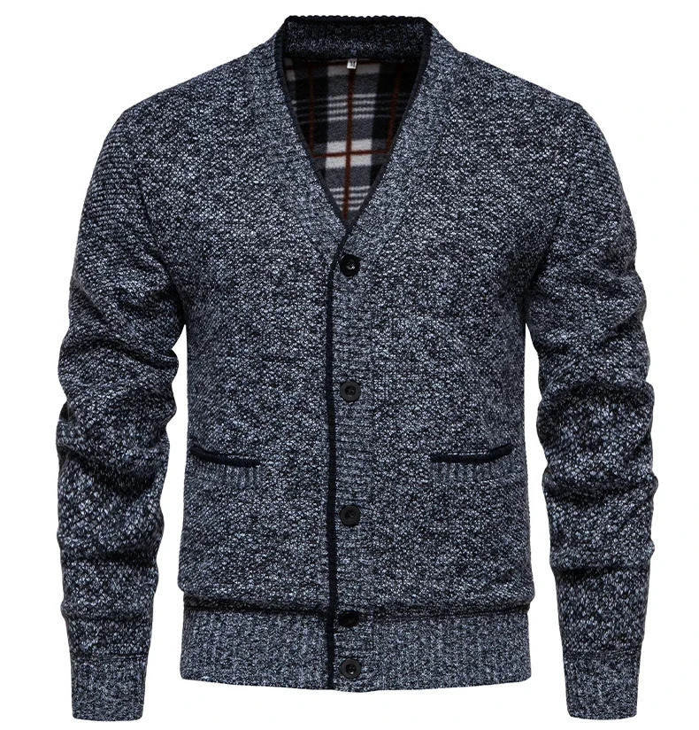 Spring and autumn mens knitted clothes hanger collar straight tube type thick warm wool cardigan casual sweater size 3XL 241206