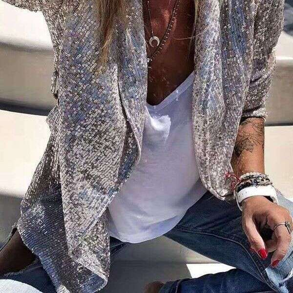 European American women's sequined long sleeved autumn and winter style small suit jacket 2024 versatile new trendy clothing ins