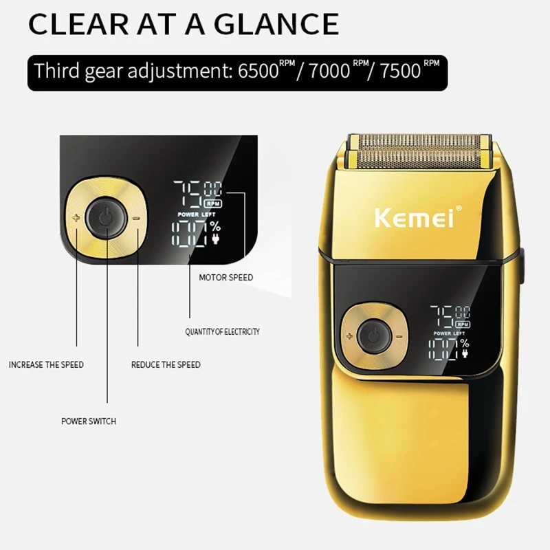 Kemei Professional Metal Housing Electric Shaver For Men Beard Rechargeable Hair Electric Razor Bald Head Shaving Machine BarberXJ241207