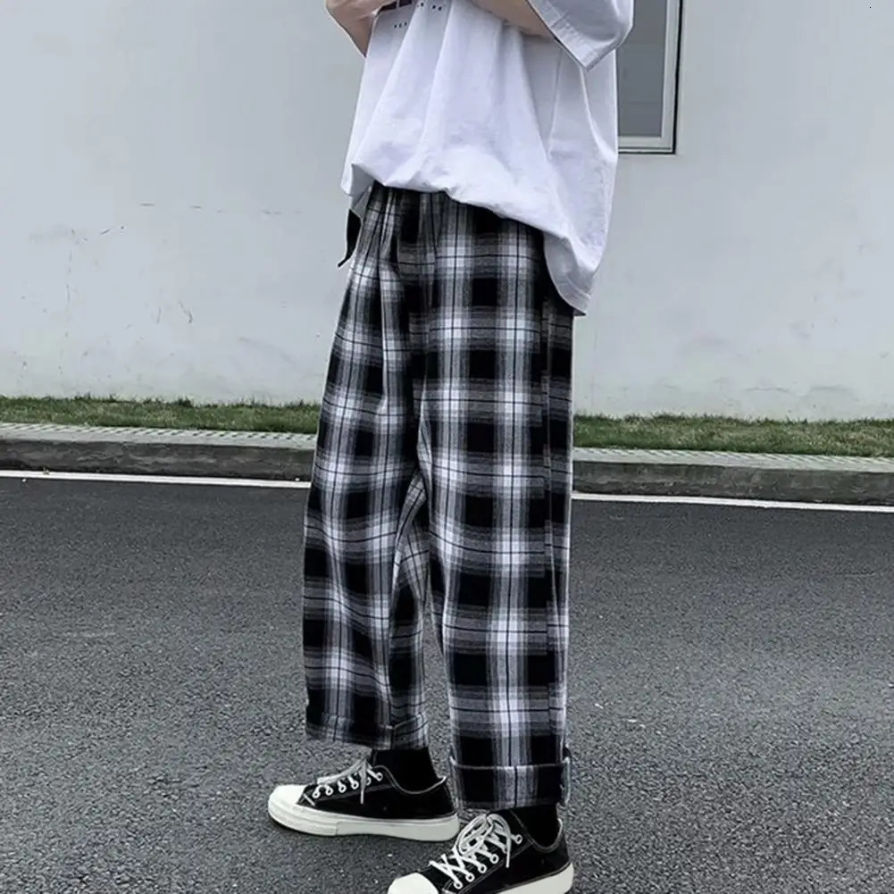 2024 mens oversized sports pants black plain casual pocket elastic waist student wide leg hiphop loose Trouser 241206