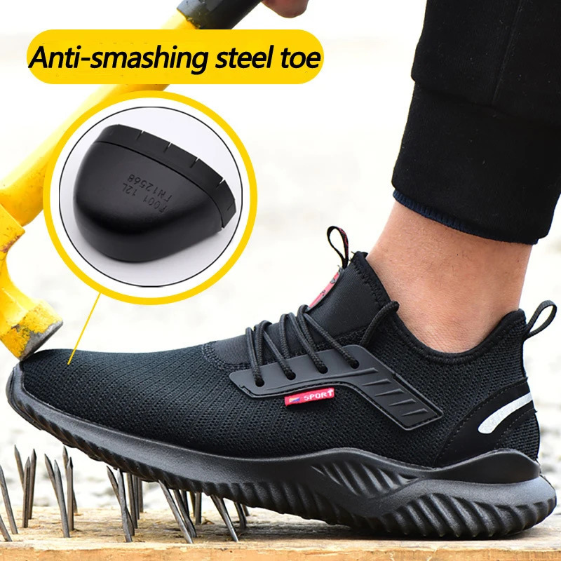 Safety mens shoes steel shoe cap shock resistant mens shoes sports shoes lightweight perforated non removable shoes direct 241206