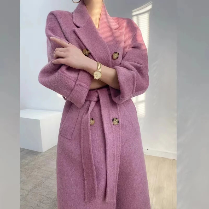 Alpaca double-sided wool coat long wool coat womens coat high-quality cashmere coat 241205