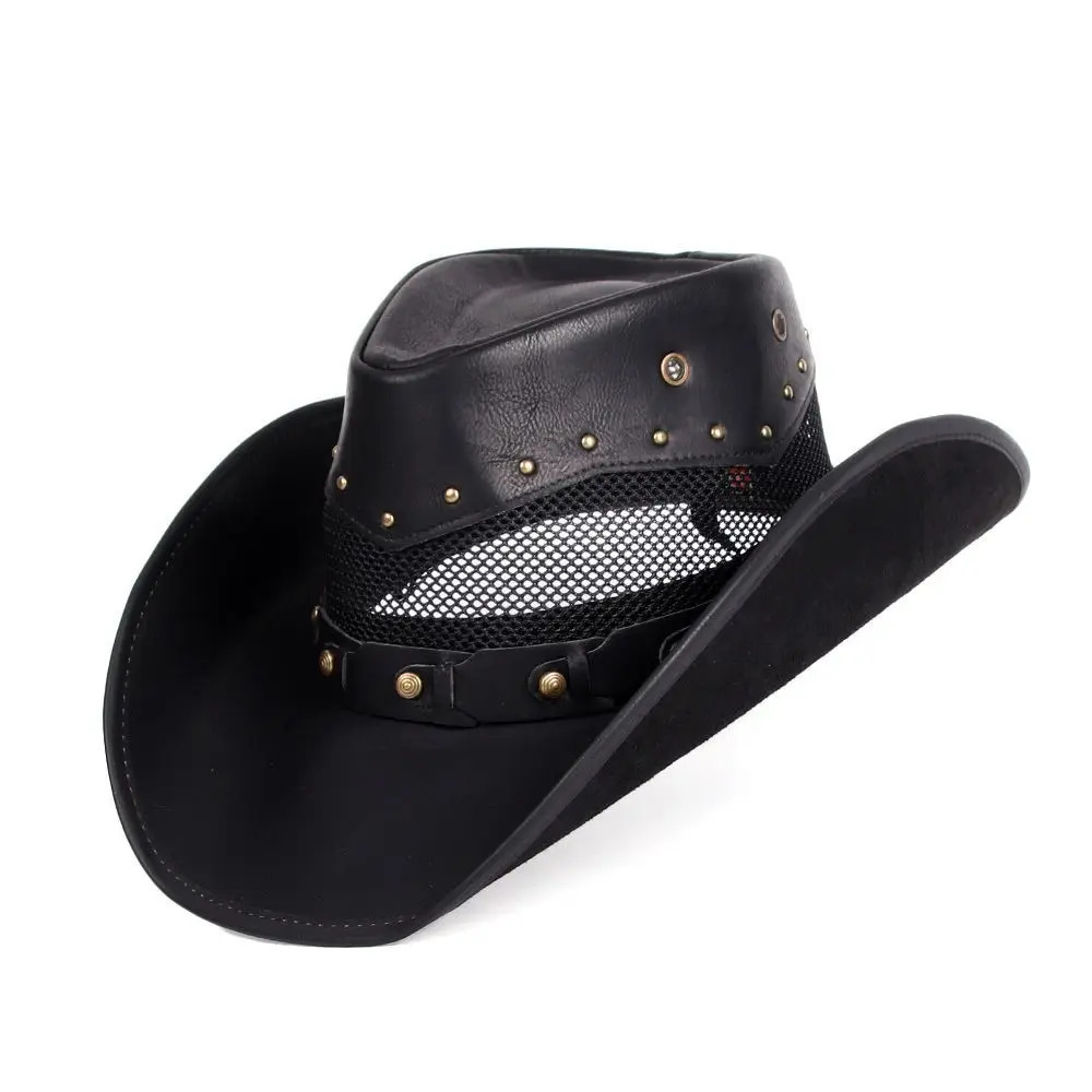 er Mens and Womens Leather Western Cowboy Hat Knight Hat Breathable Sun Hat Top Gorilla Para Hombres Mens Hat 241206