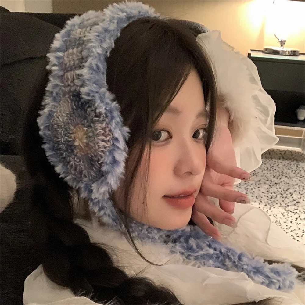 Fashionable winter plush earmuffs for women soft elastic knitted earmuffs thick crochet earmuffs warm headband Orejeras De Invierno 241205