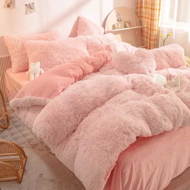 Plush Fluffy Cover Bed Sheet case Luxury Ultra Sofa Shaggy Crystal Velvet Bedding Comforter Quilt Cover Set 4 PiecesC250122